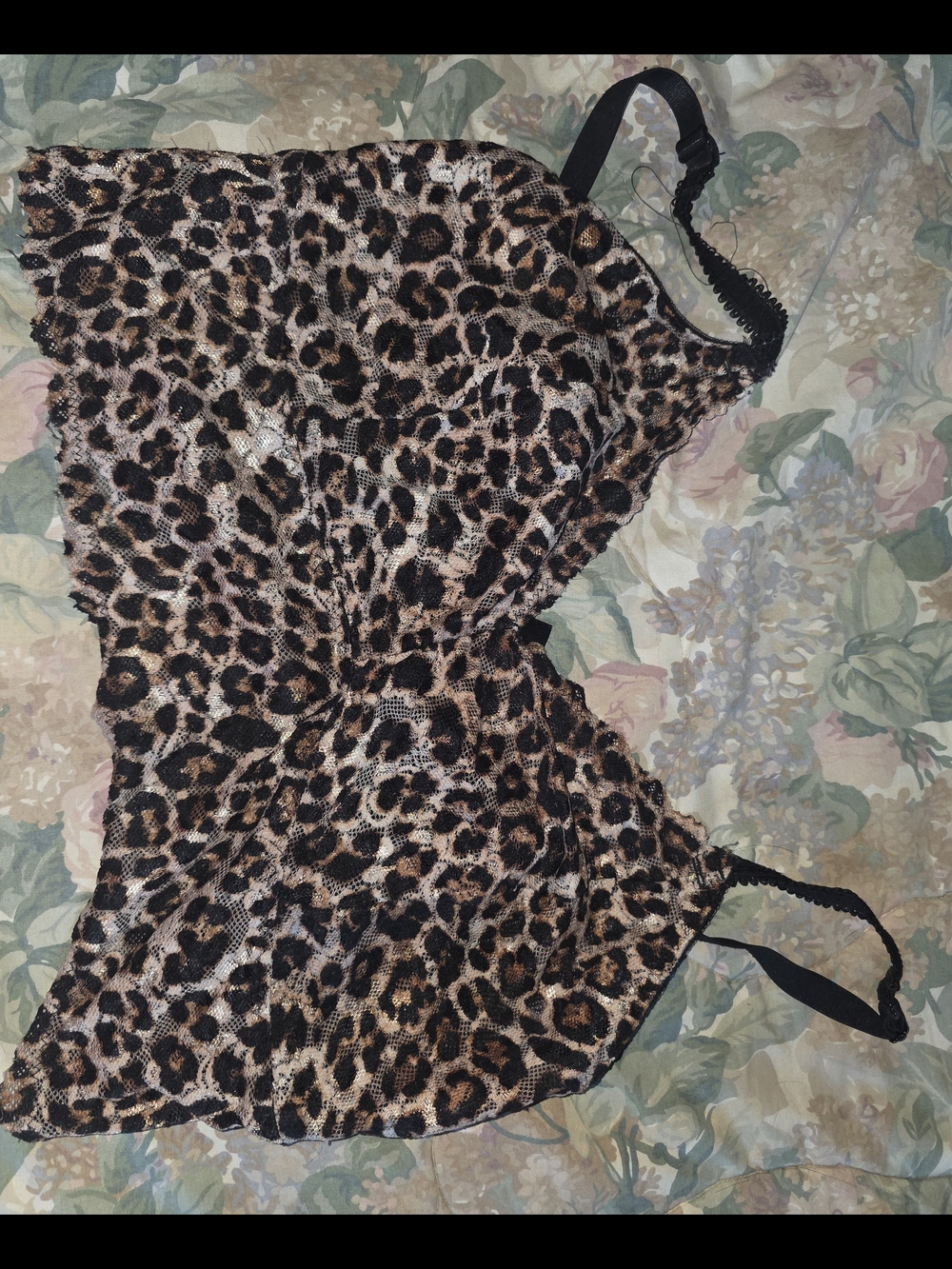 Leopard Lace Chemise in Brown and Black - Sheer Slip with Adjustable Straps